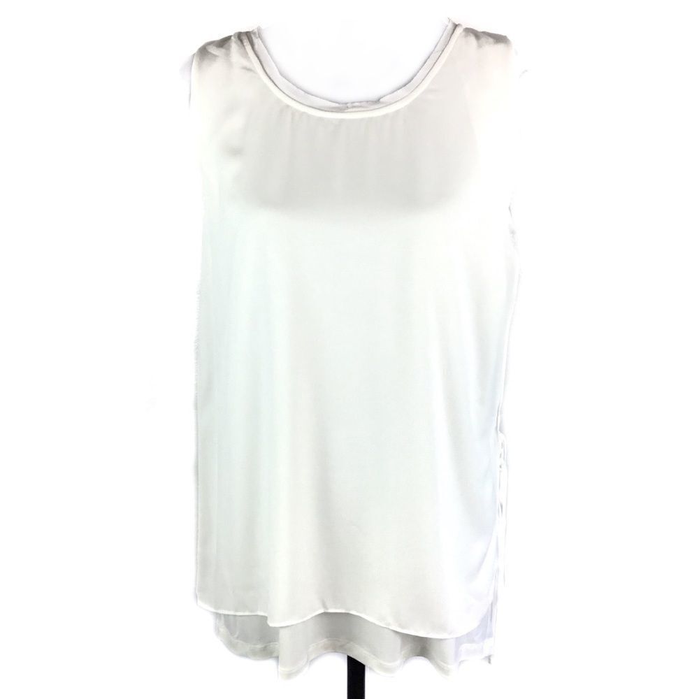 Jones New York Blouse Ivory Cream Layered Side Tie Sleeveless Medium